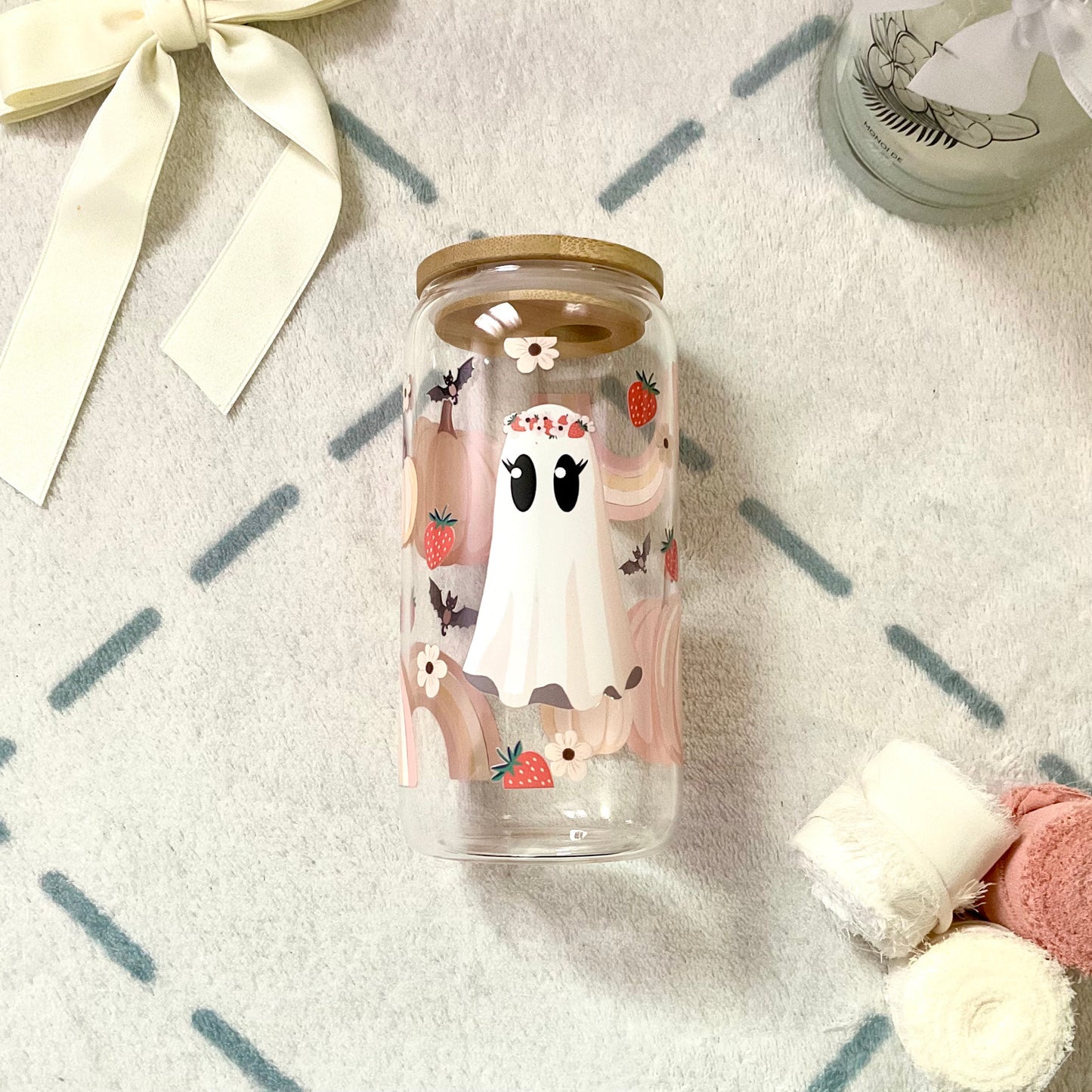 Hippie Strawberry Ghost Halloween Glass Can